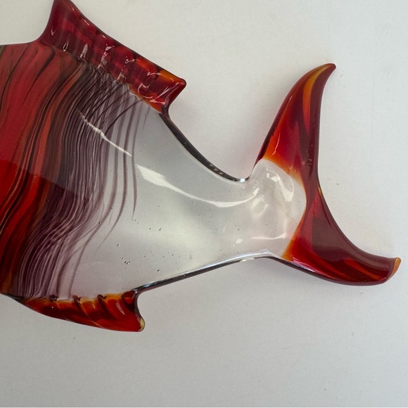 Vintage Hand Blown Red Black Stripe Glass Fish Sculpture 6" - Picture 11 of 16